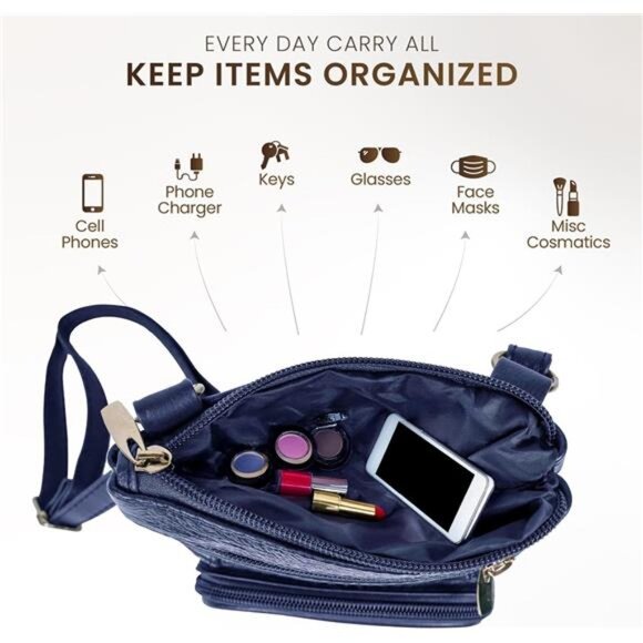 Leather Crossbody Purse for Women Multi Pocket Adjustable Strap Travel Bag - Picture 6 of 8